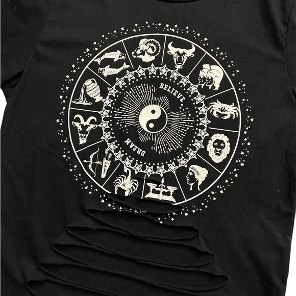 Fashion Nova Astrology Distressed Baby Tee- Medium - Picture 2 of 3